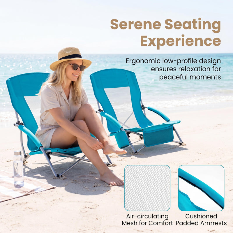 Load image into Gallery viewer, Goplus Folding Beach Chairs Set of 2 Lightweight Portable Low Seat Camping Chairs

