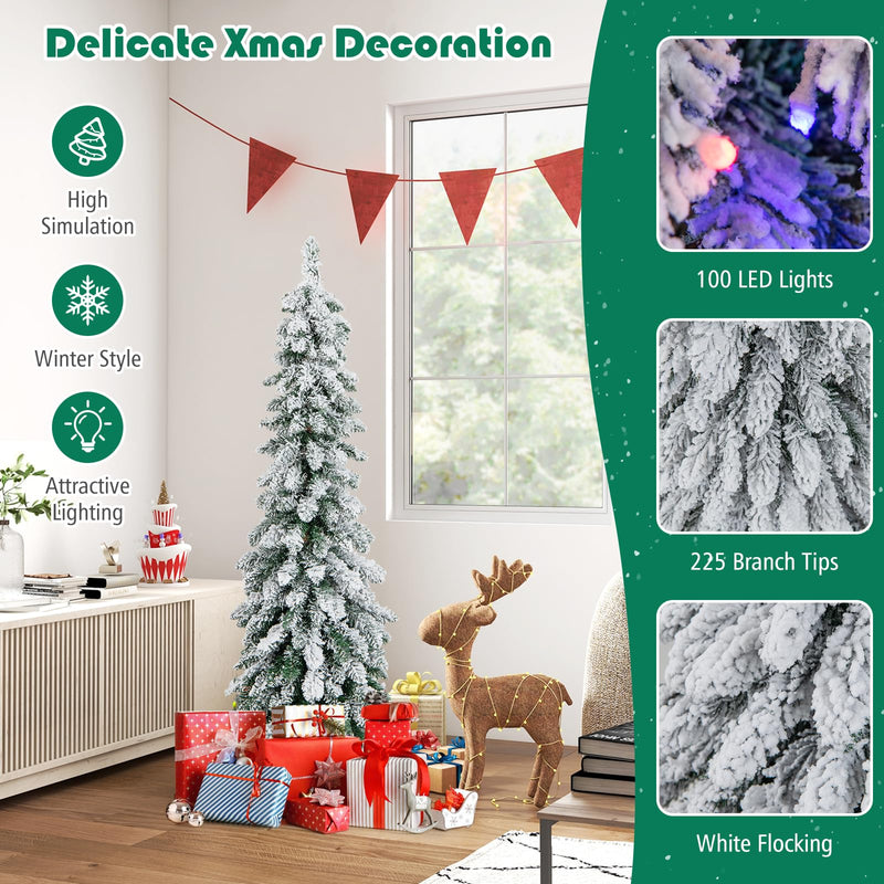 Load image into Gallery viewer, Goplus Pre-Lit Flocked Pencil Christmas Tree Artificial Slim Xmas Tree

