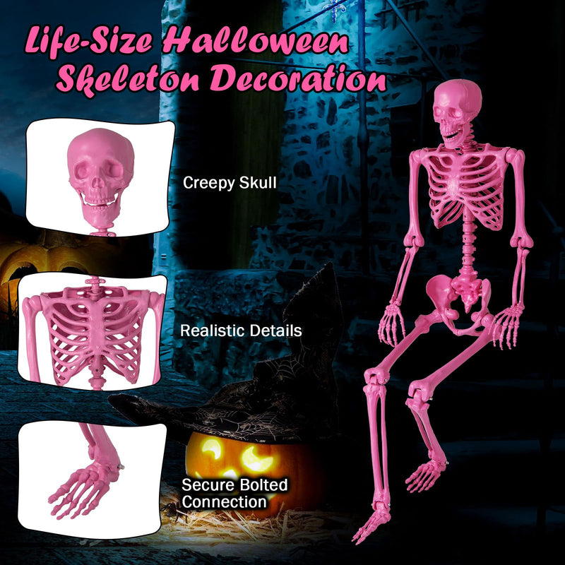 Load image into Gallery viewer, Goplus 5.5 FT Halloween Pink Skeleton Life-Size Poseable Skeleton with Movable Joints
