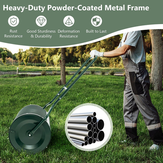 Goplus 24 inch Compost Spreader for Lawn, Lightweight Metal Mesh Lawn Roller Double Side Latches for Topdressing & Seedling