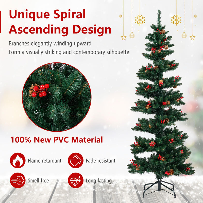 Load image into Gallery viewer, Goplus 6FT / 7FT Pre-Lit Spiral Christmas Tree with Branch Tips Pine Cones Red Berries
