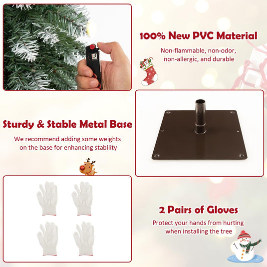 Goplus 3' 4' 5' Pre-Lit Artificial Christmas Tree Set, Slim Pencil Xmas Trees with Snowy Leaves