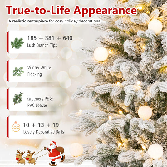 Goplus 3' 4' 5' Pre-Lit Flocked Christmas Tree Set of 3 | Battery Operated Artificial Snowy Xmas Trees