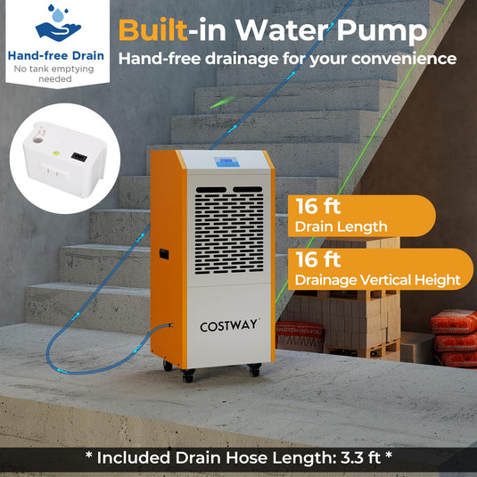 290 Pints Commercial Dehumidifier with Pump, Industrial Dehumidifier with Drain Hose, 24H Timer & Wheels for Basement