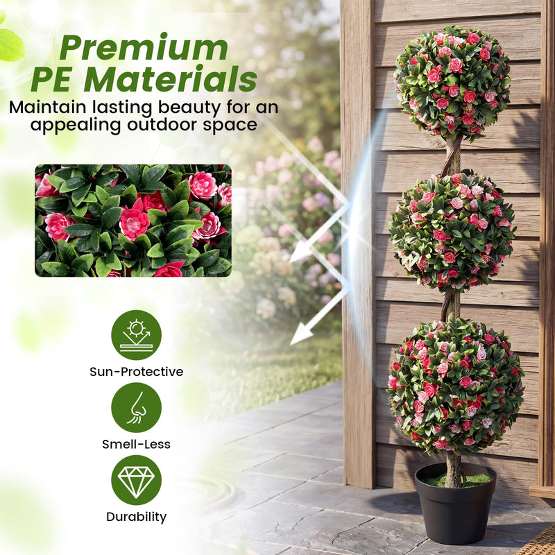 Load image into Gallery viewer, Goplus 43.5" Faux Potted Floral Plant Artificial Triple Ball Rose Topiary Tree ( 1/2 pack )
