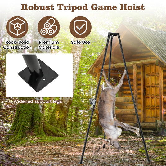 Goplus Tripod Game Hoist, 600 LBS Capacity Hunting Deer Stand with Adjustable Gambrel, Lifting Winch