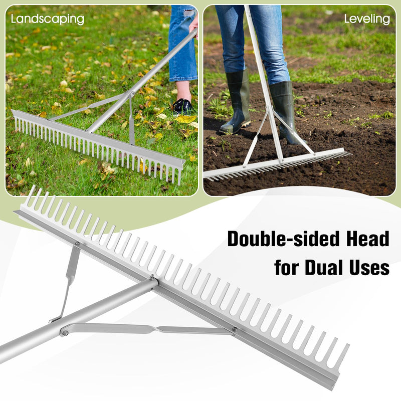 Load image into Gallery viewer, Goplus Landscape Rake 36 Inch, Aluminum Rake Head w/36 Tines and 68&quot; Long Non-slip Handle, Yard Rake Tool for Loosening &amp; Leveling Soil
