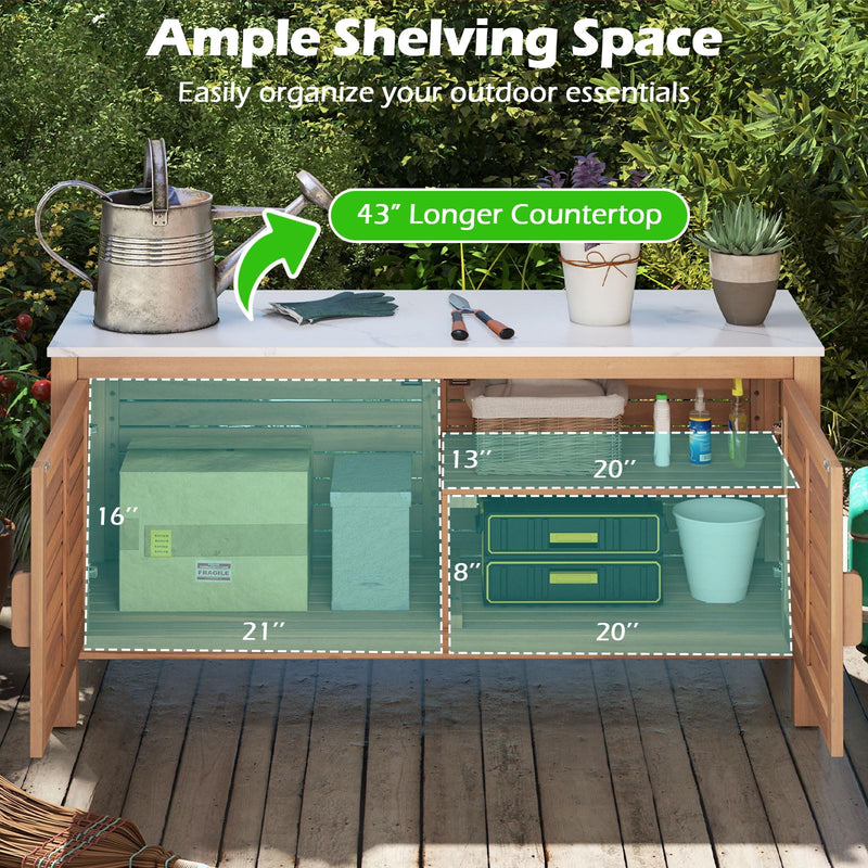 Load image into Gallery viewer, Goplus Patio 2-Door Acacia Wood Storage Container with Faux Marble Top
