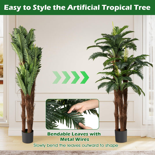 Goplus 6.3 ft Tall Fake Tropical Plant with 45 + 3 Adjustable Leaves 3 Real Barks & Moss (2 Pack)