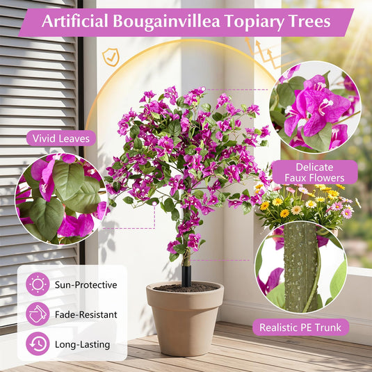 Goplus 2 Pack Artificial Bougainvillea Trees | 43.5" Sun-Protective Fake Silk Floral Plants