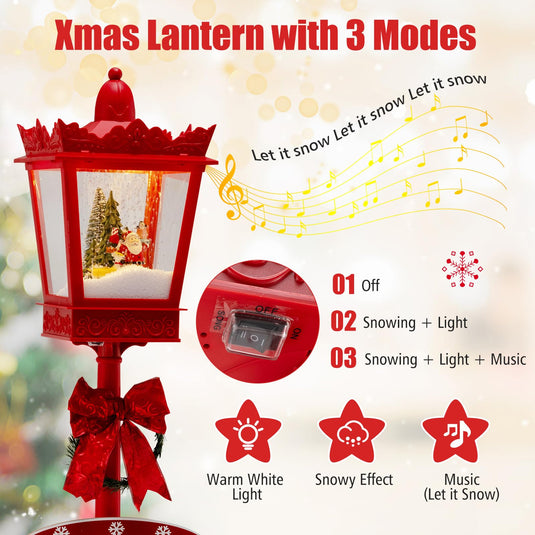 Goplus 8 ft Musical Christmas Streetlight w/Warm White LED Lights Snowy Effects Santa Scene