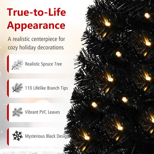 Goplus 4 ft Pre-Lit Christmas Tree with 110 Branch Tips 50 Warm White LED Lights & Auto Timer