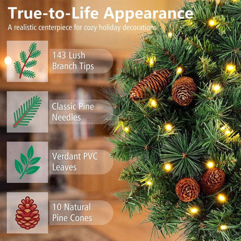 Load image into Gallery viewer, Goplus 24" Christmas Wreath with 10 Pine Cones and 50 Warm White LED Lights
