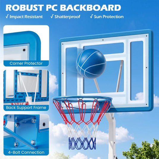 Goplus Pool Basketball Hoop 3 Levels Adjustable Height Basketball Goal with 32" Shatterproof Backboard