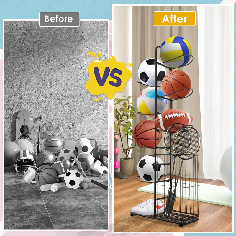 Load image into Gallery viewer, Goplus Garage Sports Equipment Organizer, 7 Ball Storage Rack with Basket, 7-Tier Detachable Stand
