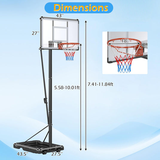 Goplus 5.6-10 FT Adjustable Portable Basketball Hoop Outdoor for Adults Backyard Driveway