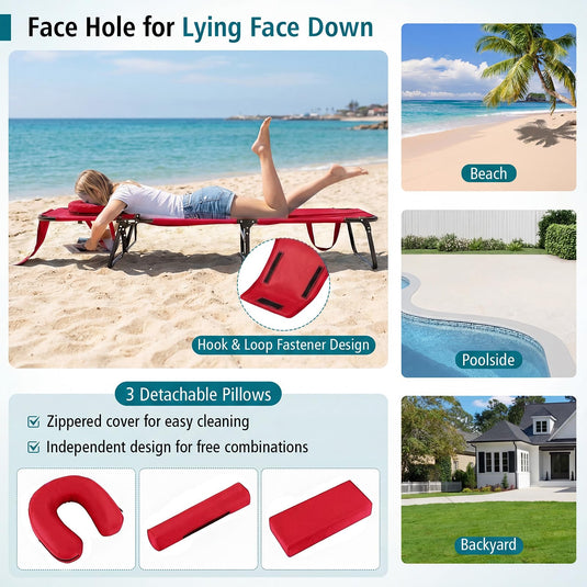 Goplus Tanning Chair Folding Beach Lounge Chair with Face Hole