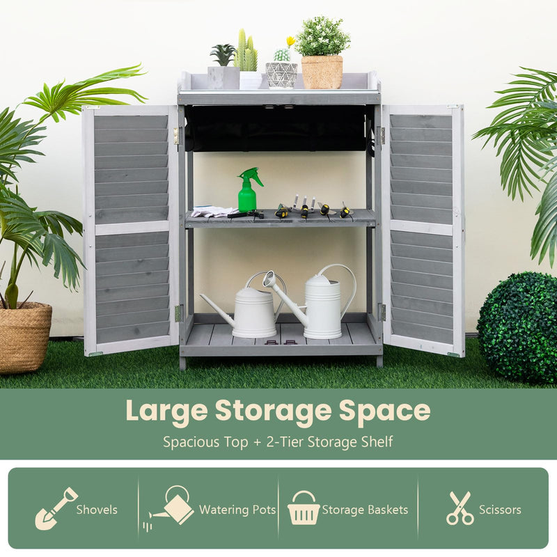Load image into Gallery viewer, Goplus Outdoor Potting Bench Table, Garden Storage Cabinet w/Metal Tabletop
