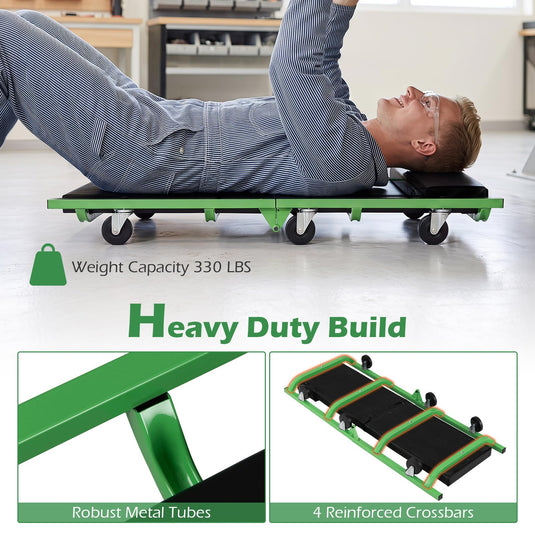 Goplus Foldable Mechanic Creeper with 360° Swivel Wheels | 330 lbs Heavy Duty Garage Creeper