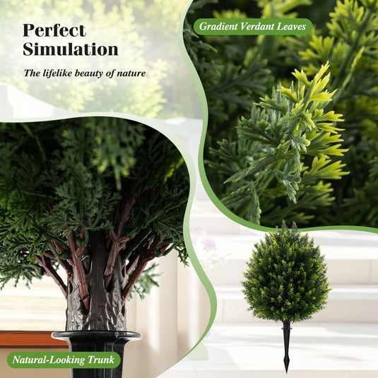 Goplus 2 Pack Faux Cedar Bushes with Ground Spike Sun-Protective Fake Shrub Plants