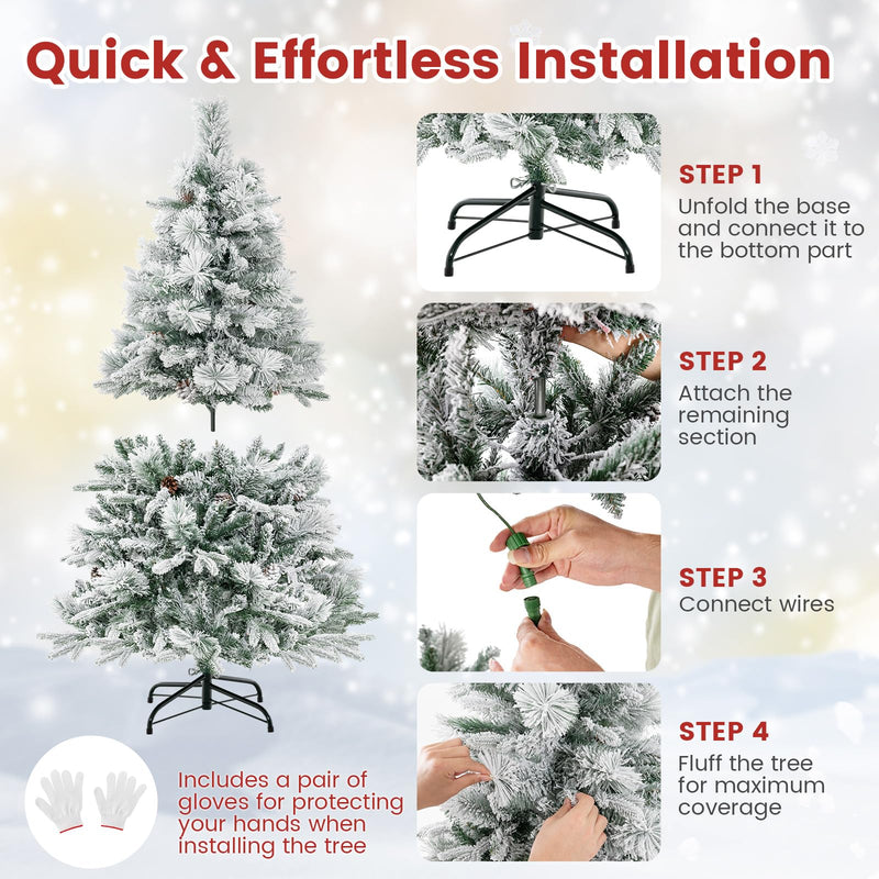 Load image into Gallery viewer, Goplus Pre-Lit Snow Flocked Christmas Tree, Artificial Hinged Xmas Tree with 160 Multi-Color LED Lights
