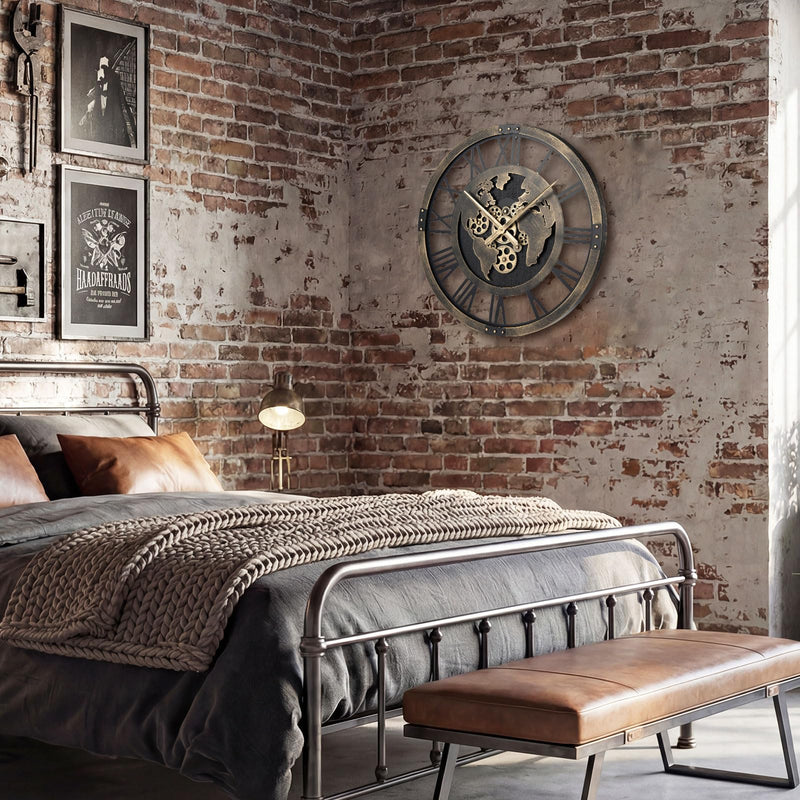 Load image into Gallery viewer, Goplus 27" Gear Clock with World Map | Non-Ticking Decorative Metal Clock with Moving Gears
