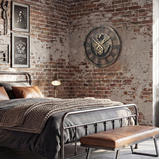 Goplus 27" Gear Clock with World Map | Non-Ticking Decorative Metal Clock with Moving Gears