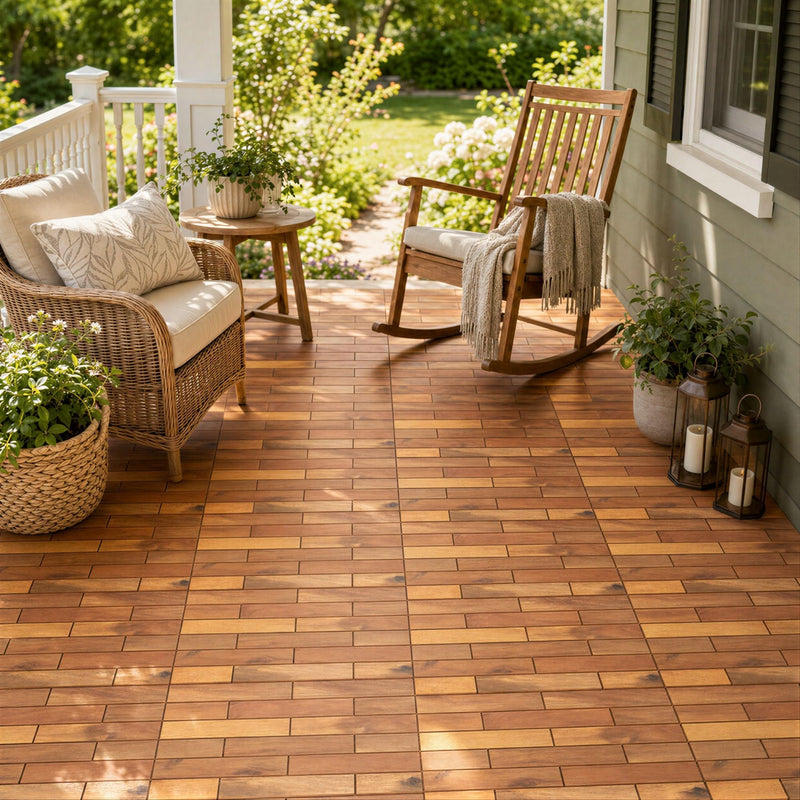 Load image into Gallery viewer, Goplus 12/24-Pack Acacia Wood Interlocking Deck Tiles (Brick) | Tool-Free Assembly
