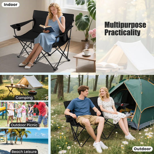 Goplus Double Camping Chair Oversized Heavy Duty Camping Loveseat