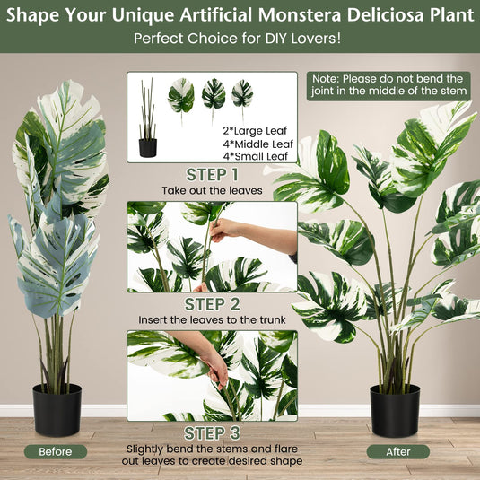 small artificial monstera plant Goplus 4ft Artificial Monstera Deliciosa Plant, 2 Pack Tall Fake Tropical Palm Tree in Pot with 10 Decorative Split Leaves