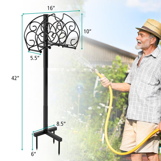 Goplus Garden Hose Holder, Detachable Metal Hose Stand Rack with 3 Anchor Points