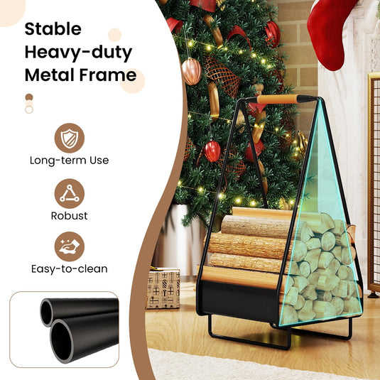 Goplus Heavy-duty Metal Log Holder with Handle & Square Rack