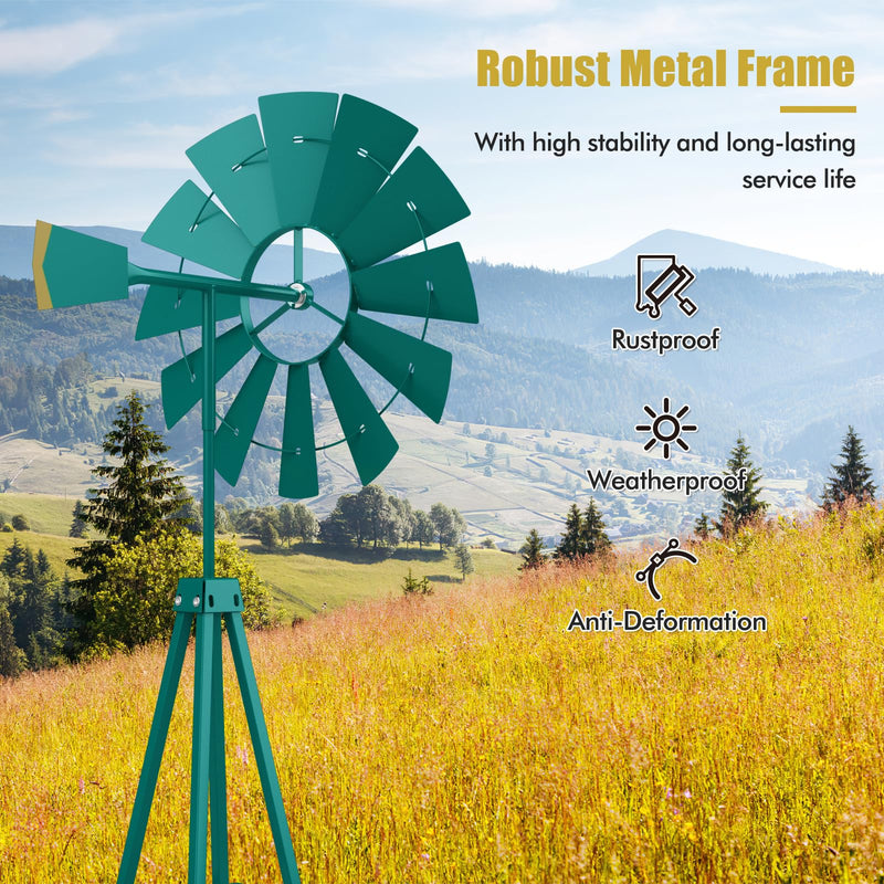 Load image into Gallery viewer, Goplus 8 ft Ornamental Windmill, All-Weather Metal Wind Mill w/ 4 Support Legs, Decorative Weathervane
