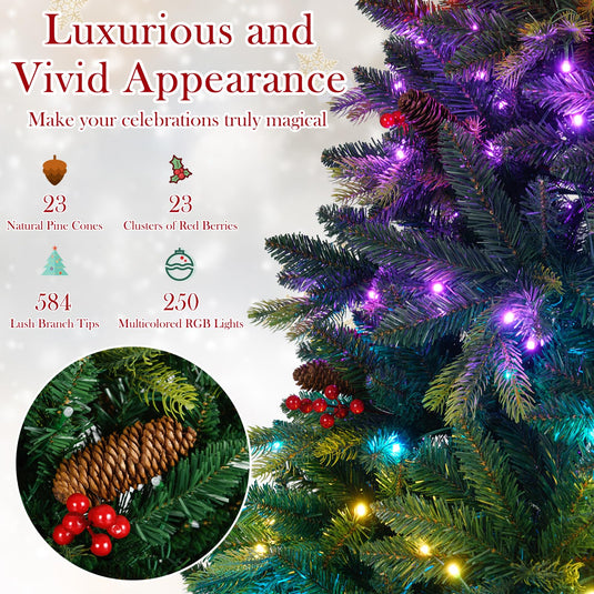 Goplus Smart Pre-Lit Artificial Christmas Tree with Remote Control APP-Controlled Multicolored RGB Lights