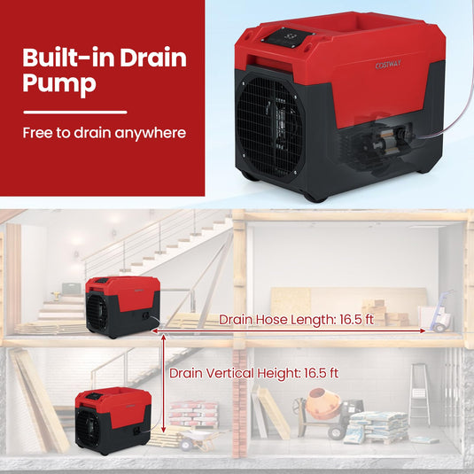 140 Pints Commercial Dehumidifier with Pump, Portable Industrial Dehumidifier with Drain Hose for Basements
