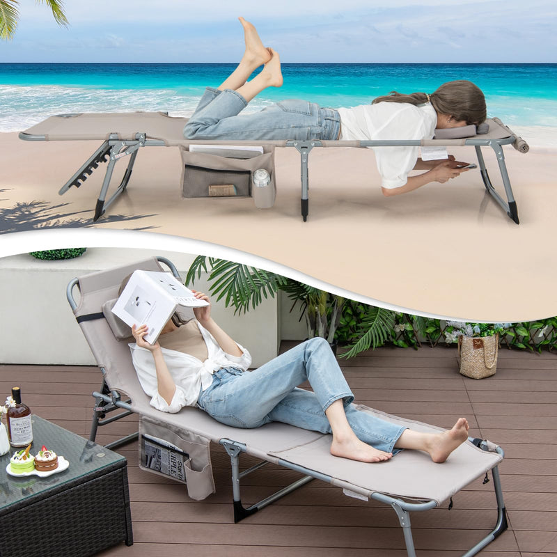 Load image into Gallery viewer, Goplus Lounge Chairs for Outside, 5-Position Tanning Chair w/Face &amp; Arm Hole
