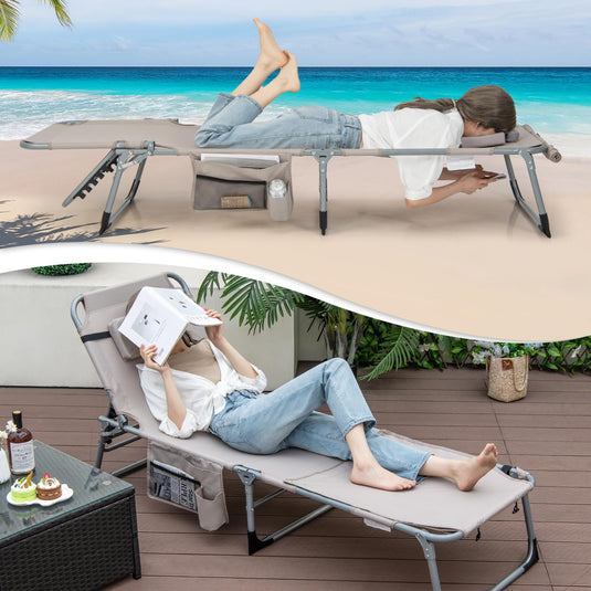 Goplus Lounge Chairs for Outside, 5-Position Tanning Chair w/Face & Arm Hole