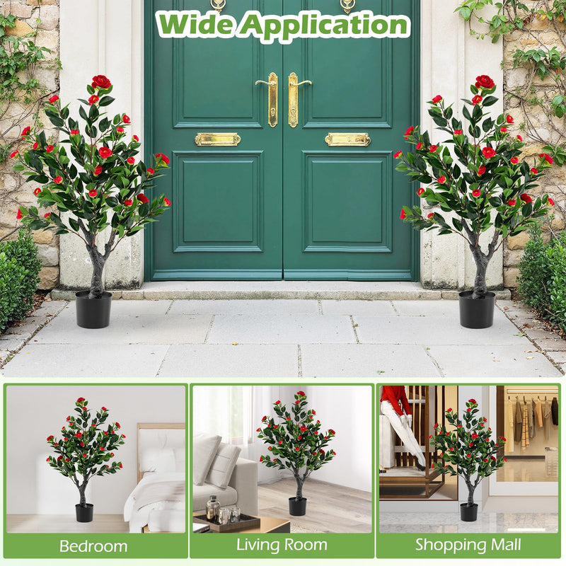 Load image into Gallery viewer, Goplus 39.5 inch Artificial Camellia Tree Set of 2 | Indoor Greenery Floral Plant Potted Decoration Tree
