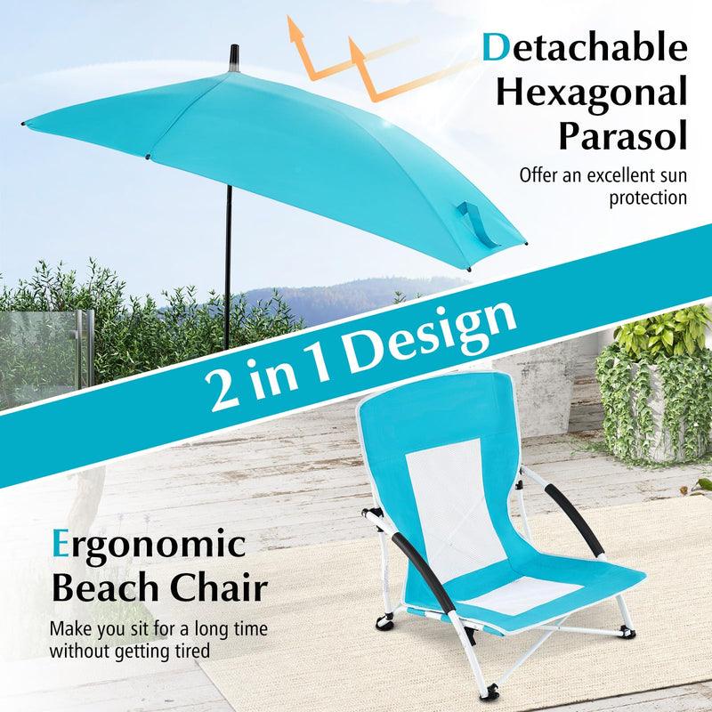 Load image into Gallery viewer, Goplus 330lbs Folding Backpack Chairs for Adults with Adjustable Parasol for Lawn Camping
