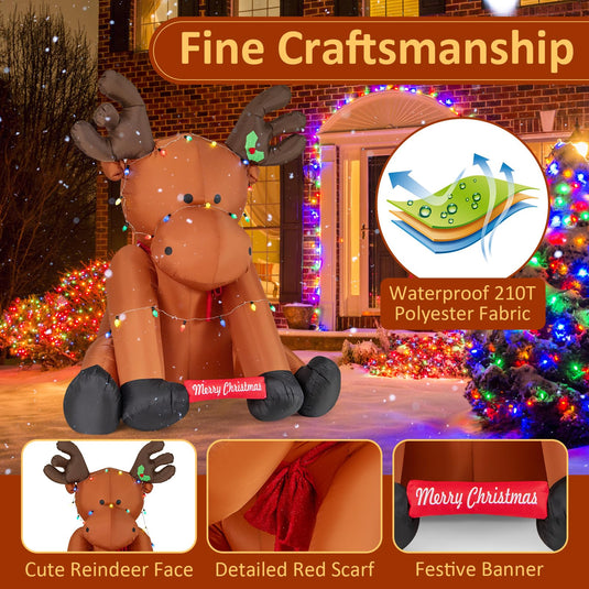 Goplus 8.5 FT Tall Multi-Color Lighted Xmas Inflatable Reindeer Sitting on The Ground