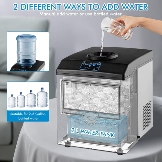 2 in 1 Countertop Ice Maker Machine with Water Cooler Dispenser Combo, 48LBS/24H, S-M-L 3 Sizes Bullet Ice