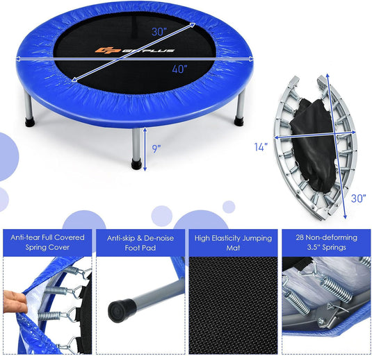 Goplus 40” Foldable Mini Trampoline | Rebounder Trampoline for Adults Max Load 330LBS