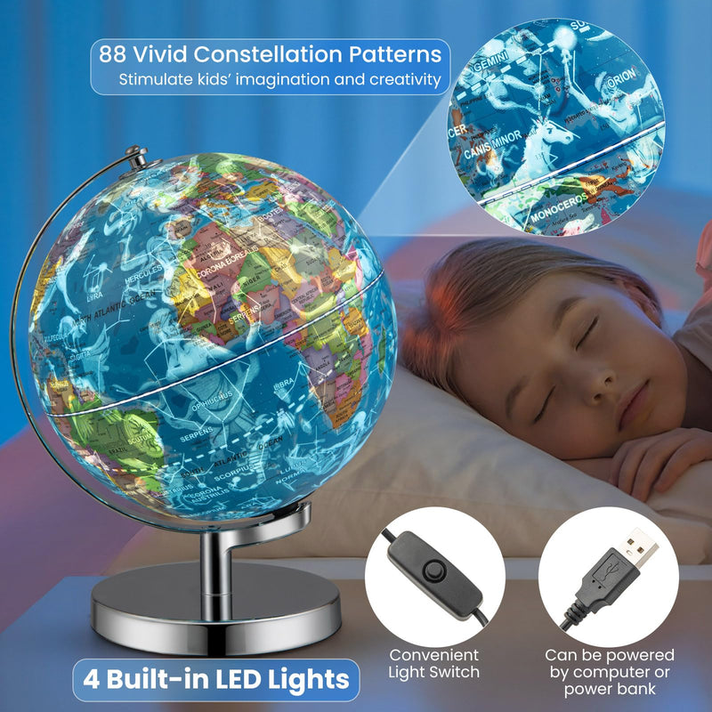 Load image into Gallery viewer, Goplus 9’’ Rotating 3 in 1 Illuminated World Globe with Constellation Stars
