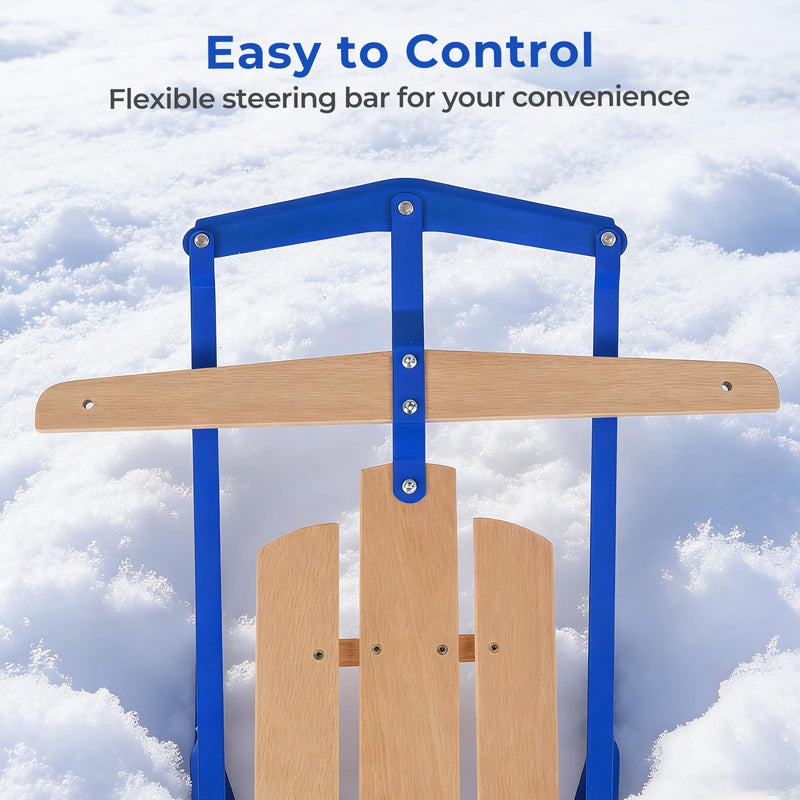 Load image into Gallery viewer, Goplus 54” Steel &amp; Wooden Pull Sleigh Snow Slider Toddler Toboggan with Metal Runners and Steering Bar
