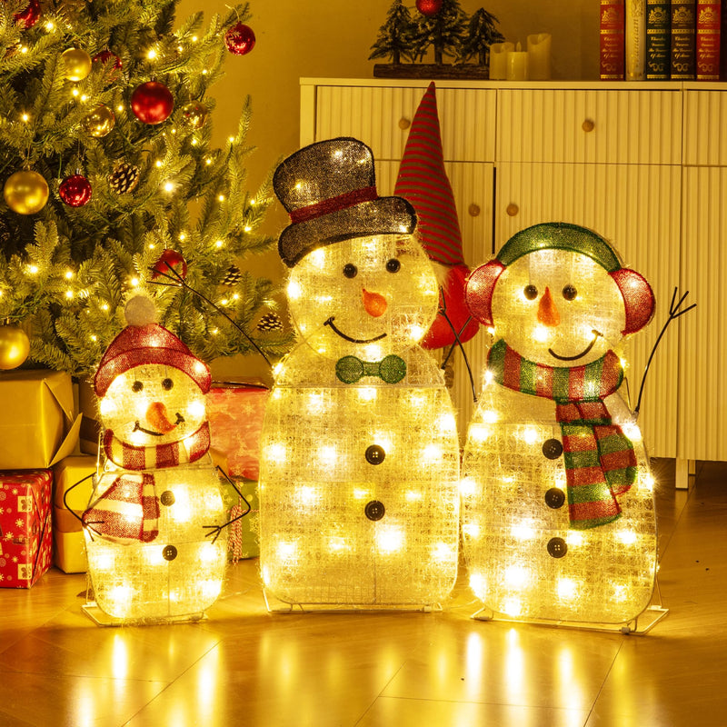 Load image into Gallery viewer, Lighted Snowman Family Christmas Decoration 3-Piece Pre-Lit 2D Snowman Set
