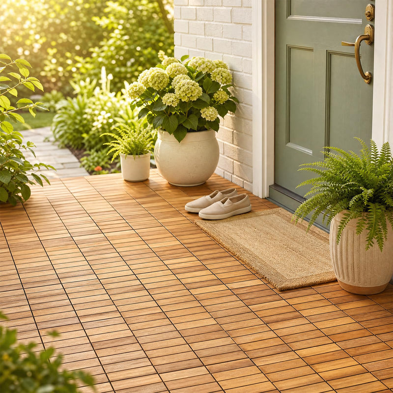 Load image into Gallery viewer, Goplus 27/54-Pack Acacia Wood Interlocking Deck Tiles (Grid) | All-Weather Flooring Tiles
