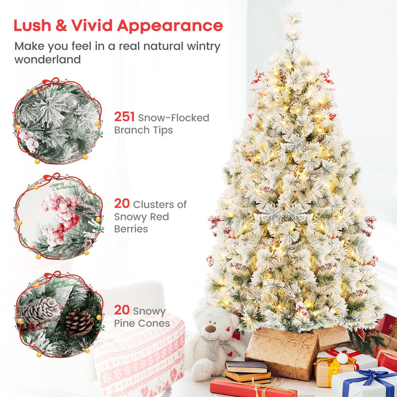Load image into Gallery viewer, Goplus 4.5ft Pre-Lit Artificial Christmas Tree, Snow-Flocked Hinged Xmas Tree with 251 Pine Needles
