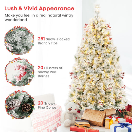 Goplus 4.5ft Pre-Lit Artificial Christmas Tree, Snow-Flocked Hinged Xmas Tree with 251 Pine Needles