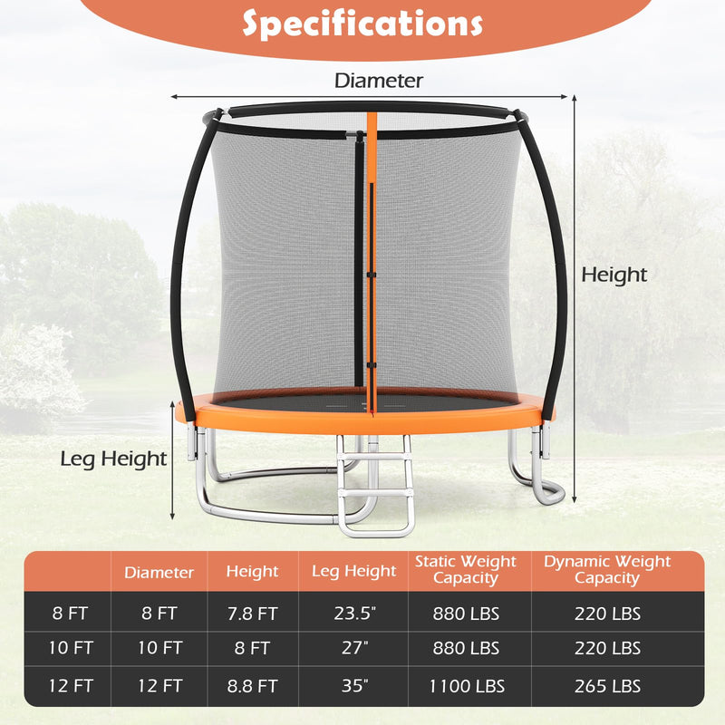 Load image into Gallery viewer, Goplus 8FT 10FT 12FT ASTM Approved Heavy-Duty Recreational Kids Trampoline w/Safety Enclosure Net
