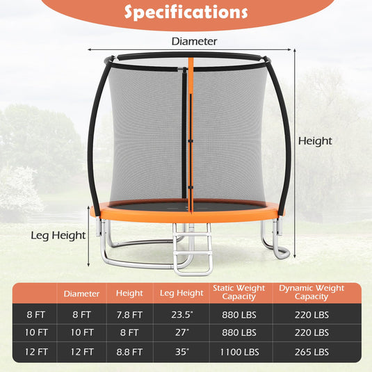 Goplus 8FT 10FT 12FT ASTM Approved Heavy-Duty Recreational Kids Trampoline w/Safety Enclosure Net
